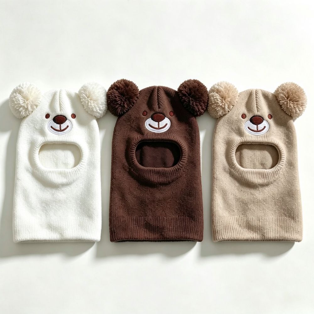 Infant Beanie Hat With Ears - 겨울용 두꺼운 아기 모자, 곰돌이 귀