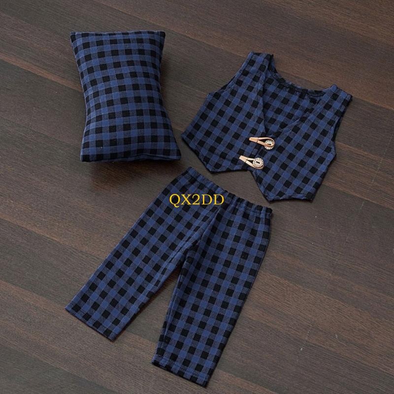 Infant Photography Props Outfit - QX2D 체크 무늬 베개 바지 &
