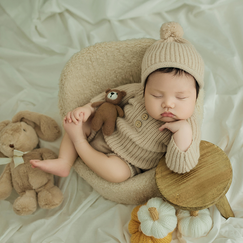 신생아 사진 의상 카키 니트 점프 슈트 모자, 수제 곰 - Infant Photography Props Outfit 리뷰 및 가격